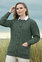 Image for Aran Crafts The Curragh Traditional Lumber Cardigan, Tundra Green