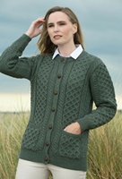 Aran Crafts The Curragh Traditional Lumber Cardigan, Tundra Green