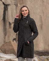 Image for Aran Crafts Liffey Side Zip Irish Sweater Coat, Charcoal