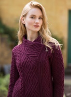 Aran Crafts Liffey Side Zip Irish Sweater Coat, Wine