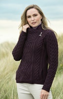 Aran Crafts Shannon Side Zip Irish Cardigan Sweater, Damson