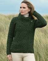 Image for Aran Crafts Shannon Side Zip Irish Cardigan Sweater, Army Green