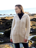 Image for Aran Crafts Ulster Long Chunky Zip Irish Sweater Coat, Natural