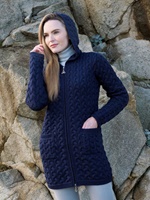 Image for Aran Crafts Ulster Long Chunky Zip Irish Sweater Coat, Midnight Blue