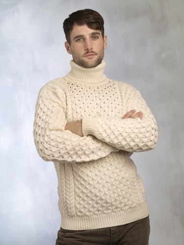 Image for Aran Crafts Carrick Merino Roll Neck Sweater, Natural