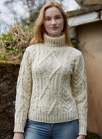 Image for Aran Crafts Inch Traditional Turtle Neck Sweater, Natural