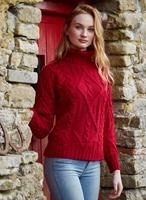 Image for Aran Crafts Inch Traditional Turtle Neck Sweater, Garnet