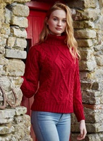 Image for Aran Crafts Inch Traditional Turtle Neck Sweater, Garnet