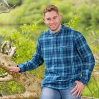 Image for Flannel Plaid Collarless Irish Grandfather Shirt, Blue Plaid