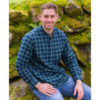 Image for Flannel Plaid Collarless Irish Grandfather Shirt, Green Plaid