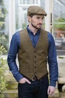 Image for Mucros Weavers Irish Tweed Herringbone Waistcoat, Brown & Blue/Red Check