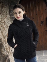 Image for Aran Crafts Kilkenny Side Zip Cardigan with Hood, Black