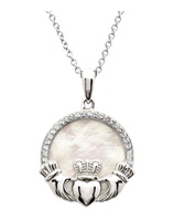 Image for Shanore Sterling Silver Mother Of Pearl Claddagh Necklace