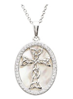 Image for Sterling silver Celtic Cross SW MOP Necklace