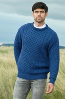 Aran Crafts Kildare Merino Wool Unisex Irish Sweater, Denim