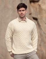 Aran Crafts Kildare Merino Wool Unisex Irish Sweater, Natural