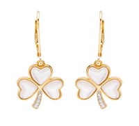 Image for 14kt Gold Vermeil Mother of Pearl Shamrock CZ Earrings