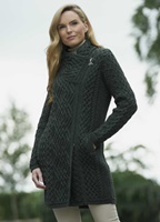 Image for Aran Crafts Liffey Side Zip Irish Sweater Coat, Army Green