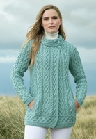 Image for Aran Crafts Meath Side Button Cardigan, Mermaid