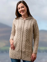 Aran Crafts Hooded Zip Coat, Parsnip