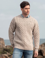 Aran Crafts Kildare Merino Wool Unisex Irish Sweater, Irish Oatmeal