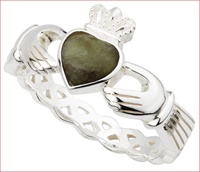 Image for Sterling Silver Connemara Marble Irish Claddagh Ring
