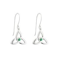 Image for Sterling Silver Green Crystal Trinity Knot Drop Earrings