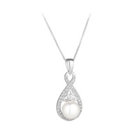 Image for Sterling Silver Crystal and Pearl Twisted Trinity Knot Necklace