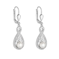 Image for Sterling Silver Crystal and Pearl Twisted Trinity Knot Earrings
