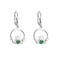 Image for Sterling Silver Crystal Claddagh Drop Earrings
