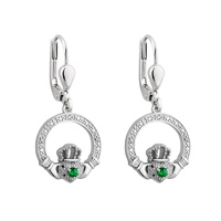 Image for Sterling Silver Crystal Illusion Claddagh Drop Earrings