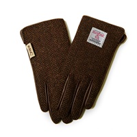 Islander Ladies Gloves with HARRIS TWEED - Coffee Herringbone