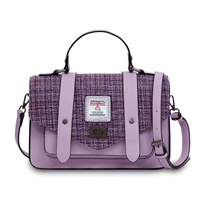 Image for Islander Large Satchel Bag with HARRIS TWEED - Violet Mini Dogtooth