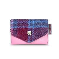 Image for Islander Card Wallet with HARRIS TWEED - Pink and Blue Tartan