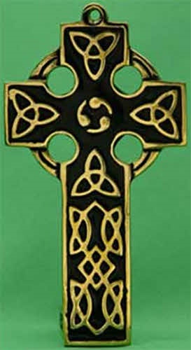 Image for Brass Celtic Wall Cross Flat, Medium, Black Enamel