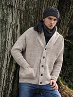 Aran Crafts Men Ribbed Shawl Cardigan Oatmeal