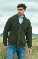 Image for Aran Crafts Men Ribbed Shawl Cardigan Army Green