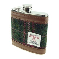 Image for Glen Appin 6oz Harris Tweed Hip Flask, Dark Green and Pink Check