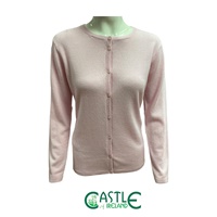 Castle Knitwear Ladies Round Neck Wool Cashmere Lumber Cardigan, Baby Pink