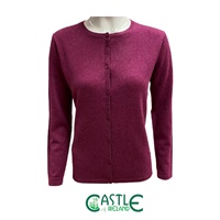 Castle Knitwear Ladies Round Neck Wool Cashmere Lumber Cardigan, Logan Berry