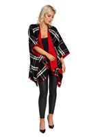 Jimmy Hourihan Reversible Shawl in Plaid with Cuff Detail, Scarlet Red Check