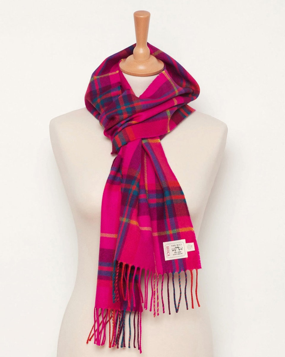Avoca Handweavers Merino Scarf Hot Pink check Irish Jewelry Irish