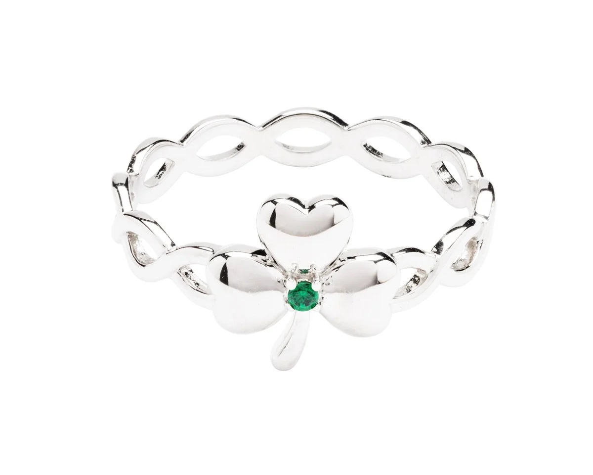 Sterling Silver Green CZ Shamrock Ring Irish Jewelry Irish Store