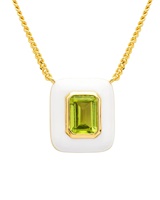 Image for 14kt Gold Vermeil Genuine Peridot/White Enamel Necklace