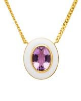 Image for 14kt Gold Vermeil Genuine Amythest/White Enamel Necklace