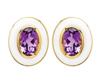 Image for 14kt Gold Vermeil Amythest/White Enamel Stud Earrings