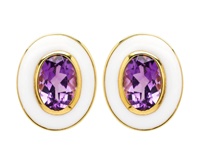 Image for 14kt Gold Vermeil Amythest/White Enamel Stud Earrings