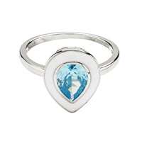 Image for Sterling Silver Aqua CZ with White Enamel Ring