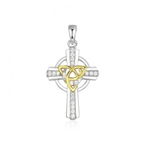 Image for Sterling Silver Two Tone Trinity Cross with CZ Stones