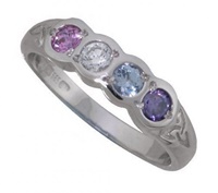 Sterling Silver Family Colors Ring, 4 Stone